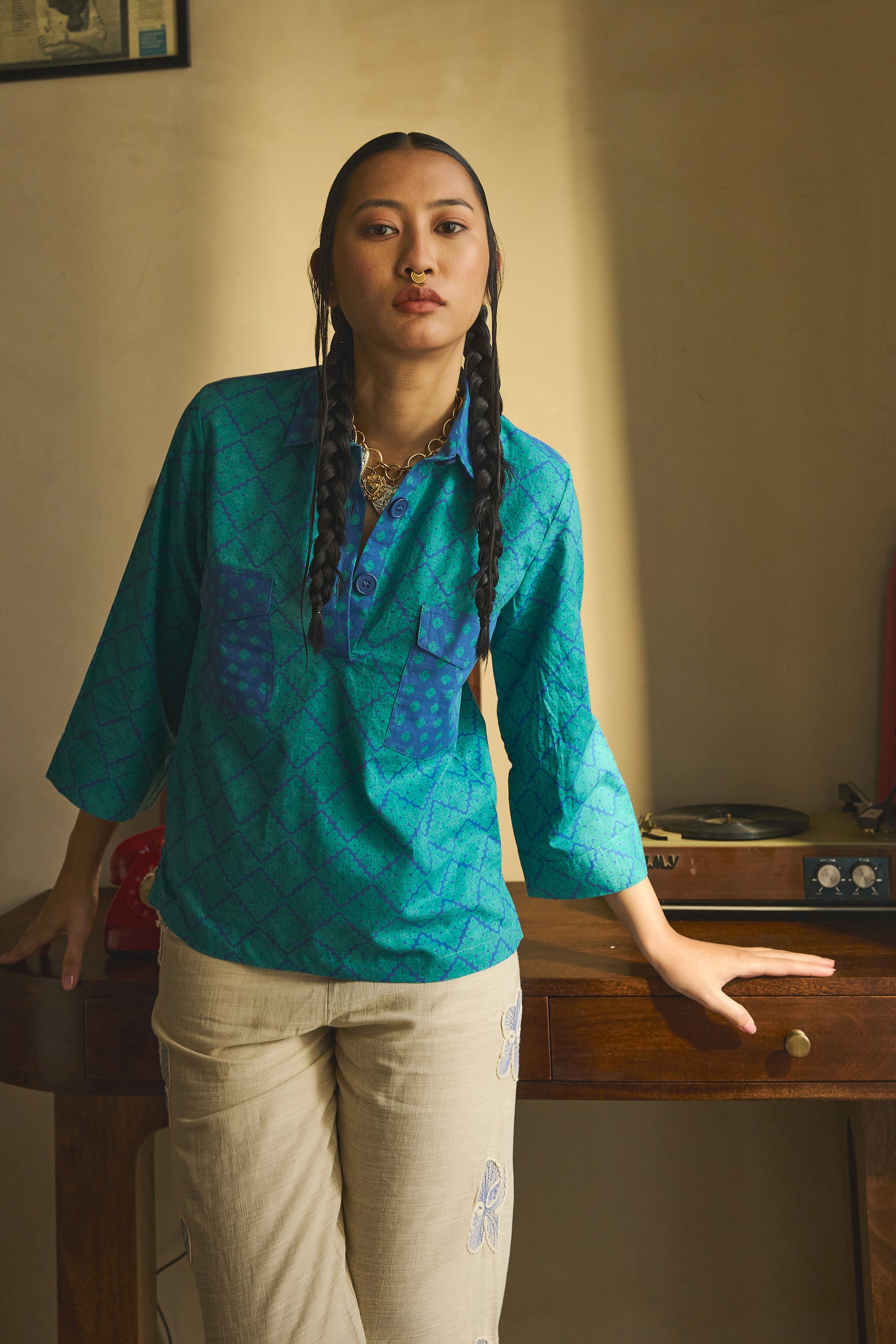 Blue Geometric Shirt