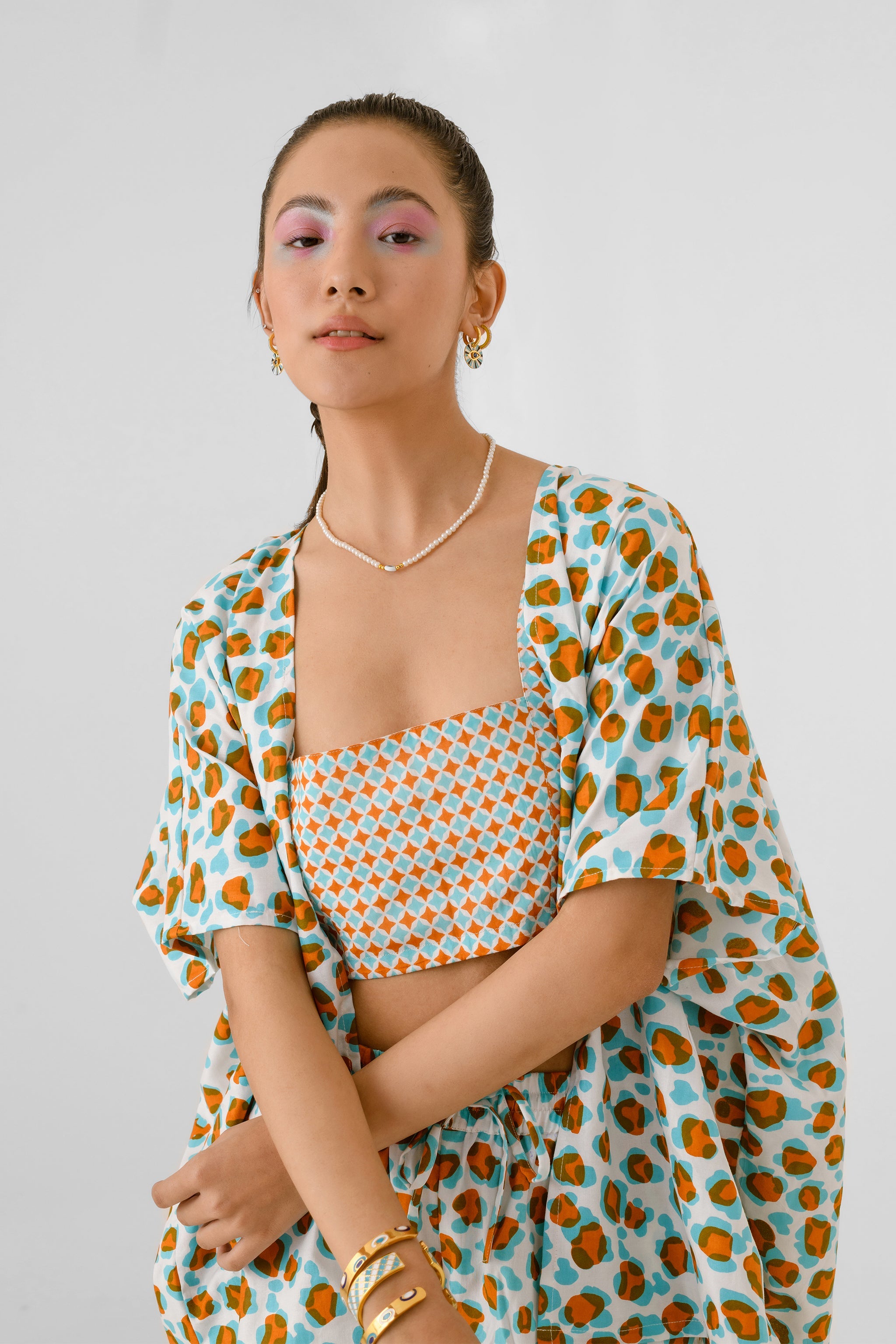Blue Leopard Kimono Co-Ord Set