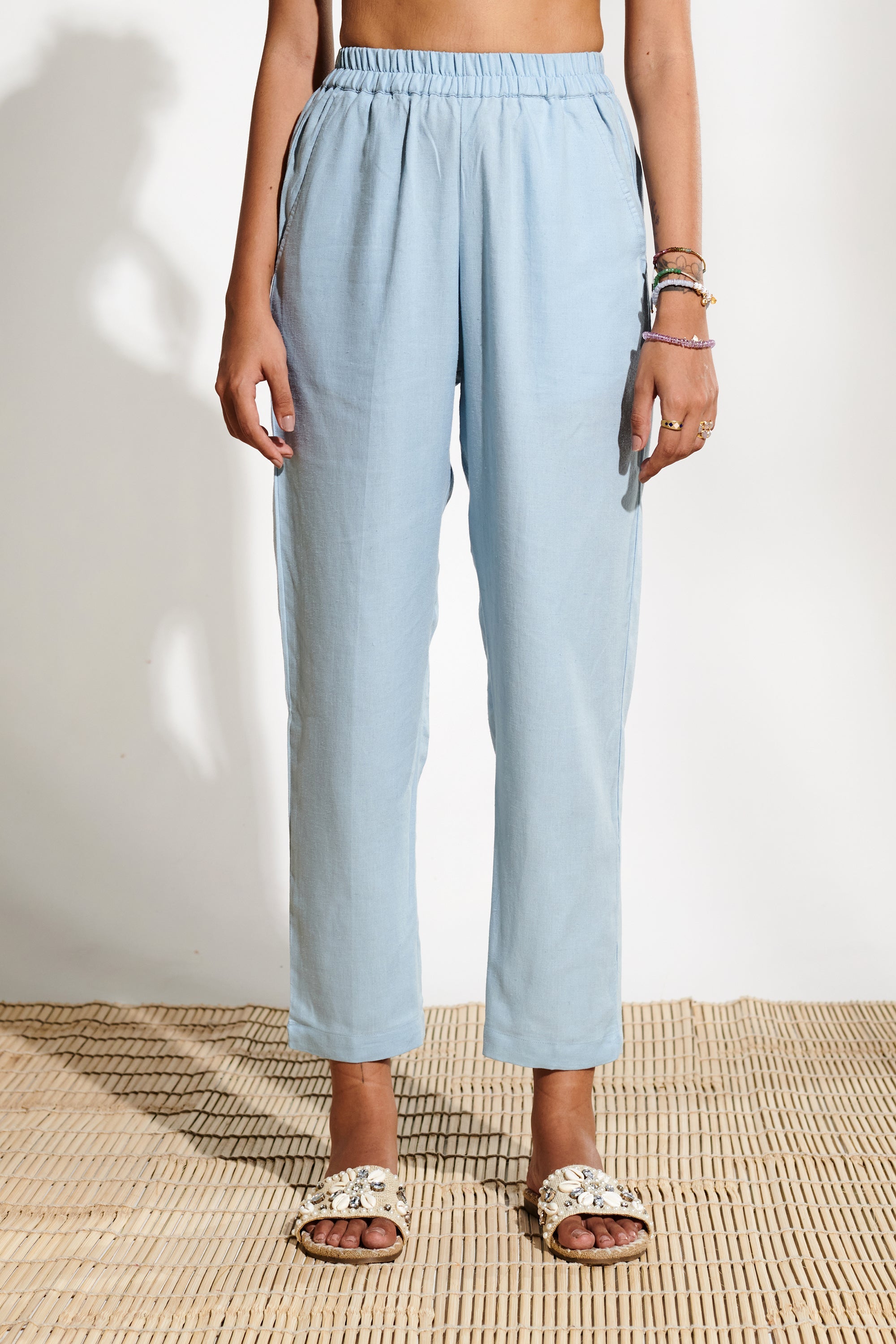 Blue Linen pull-on trousers