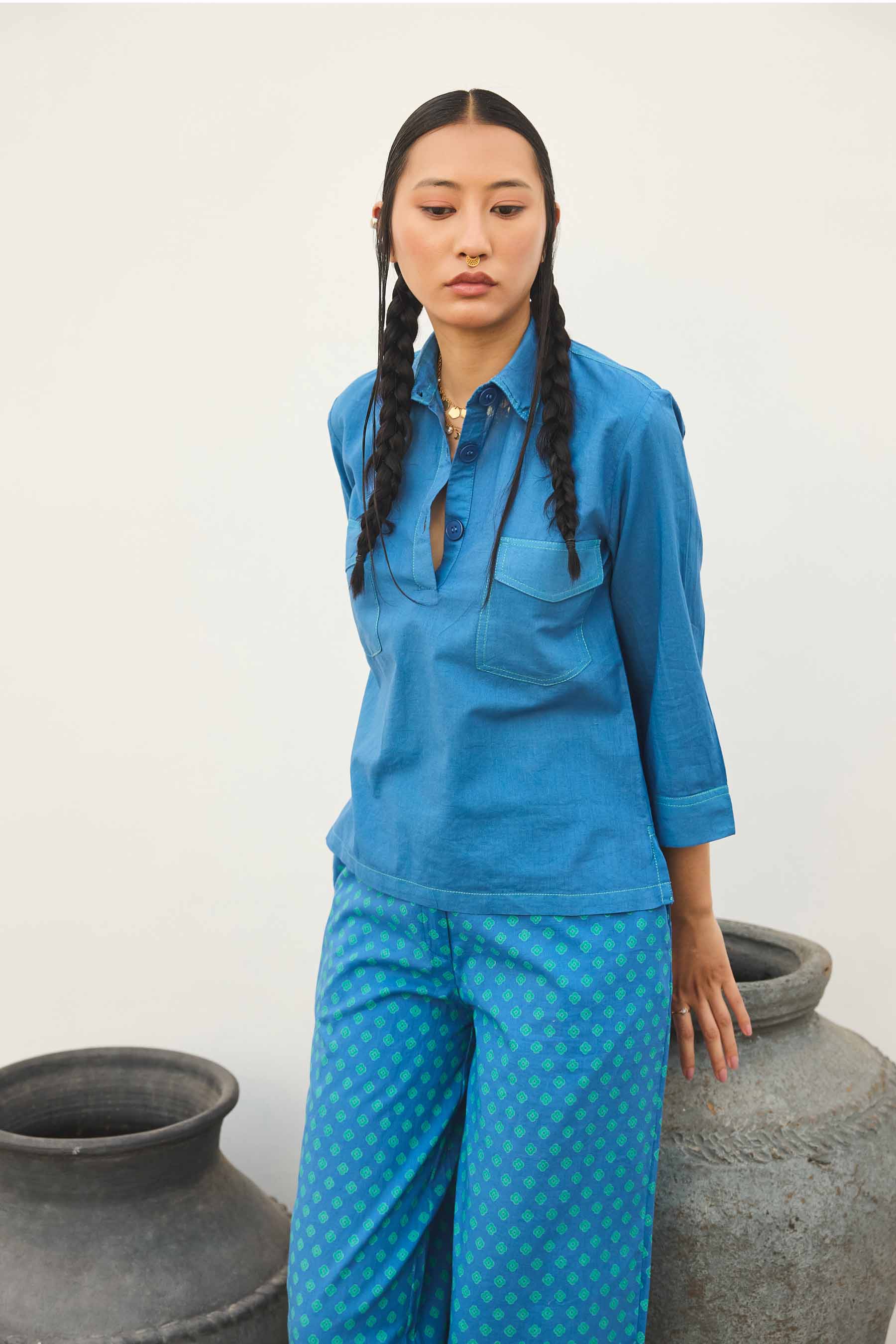 Blue Top Stitch Co-ord Set