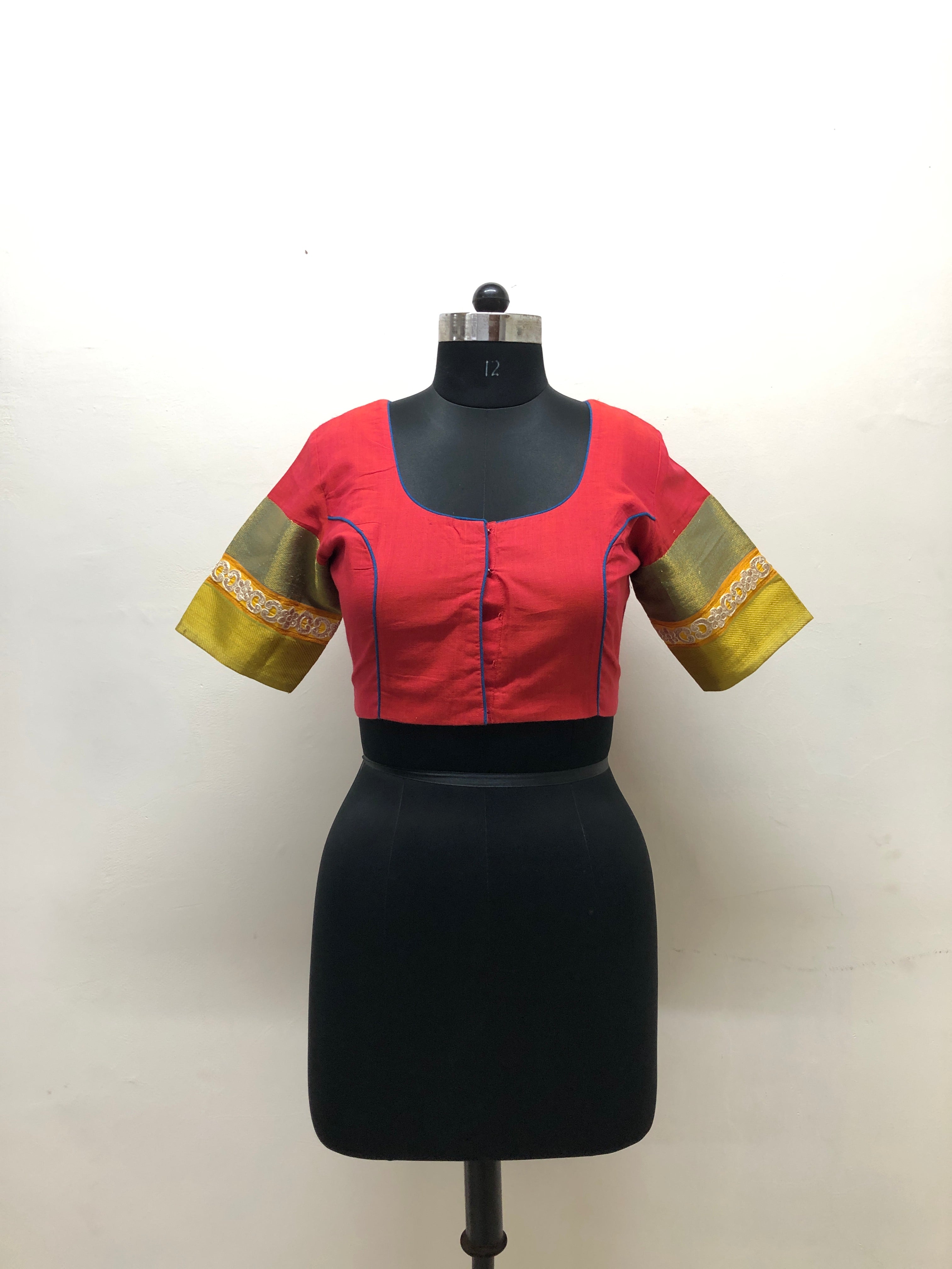 Red Blouse with Sleeve Border | Handloom Cotton Blouse