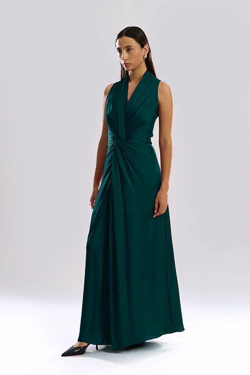Kiara Draped Dress in Emerald Green