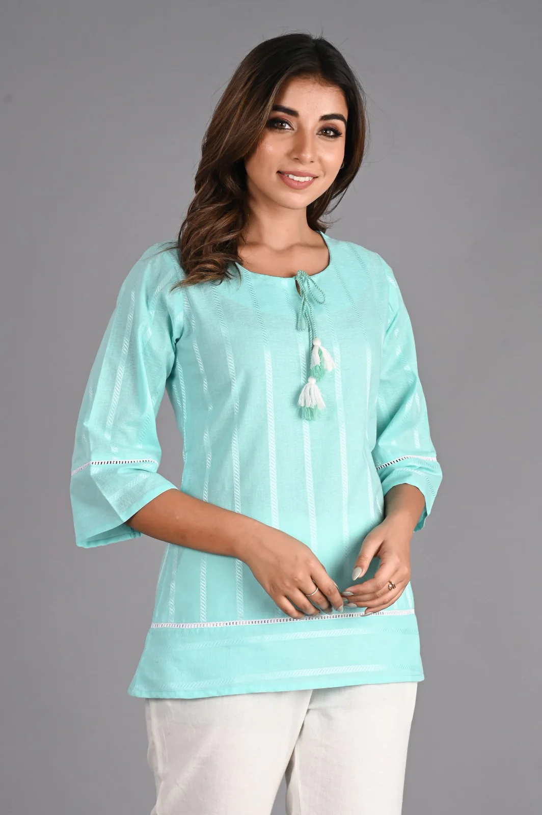 Blue Solid A-Line Top