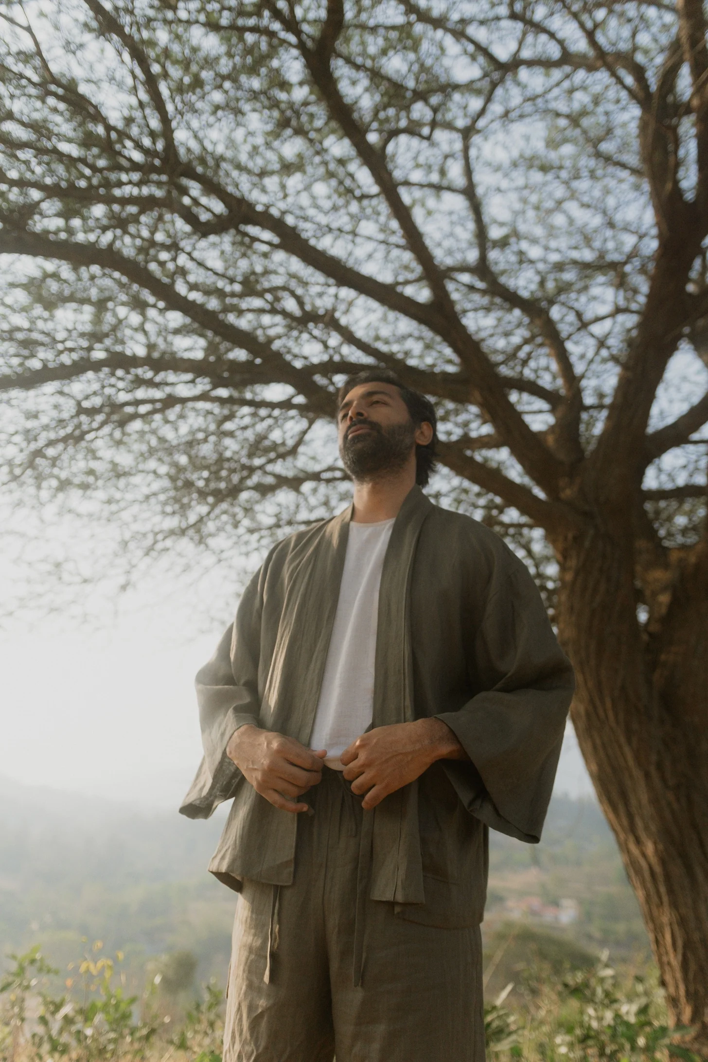 Japanese Samue-inspired Linen Co-ord | Olive