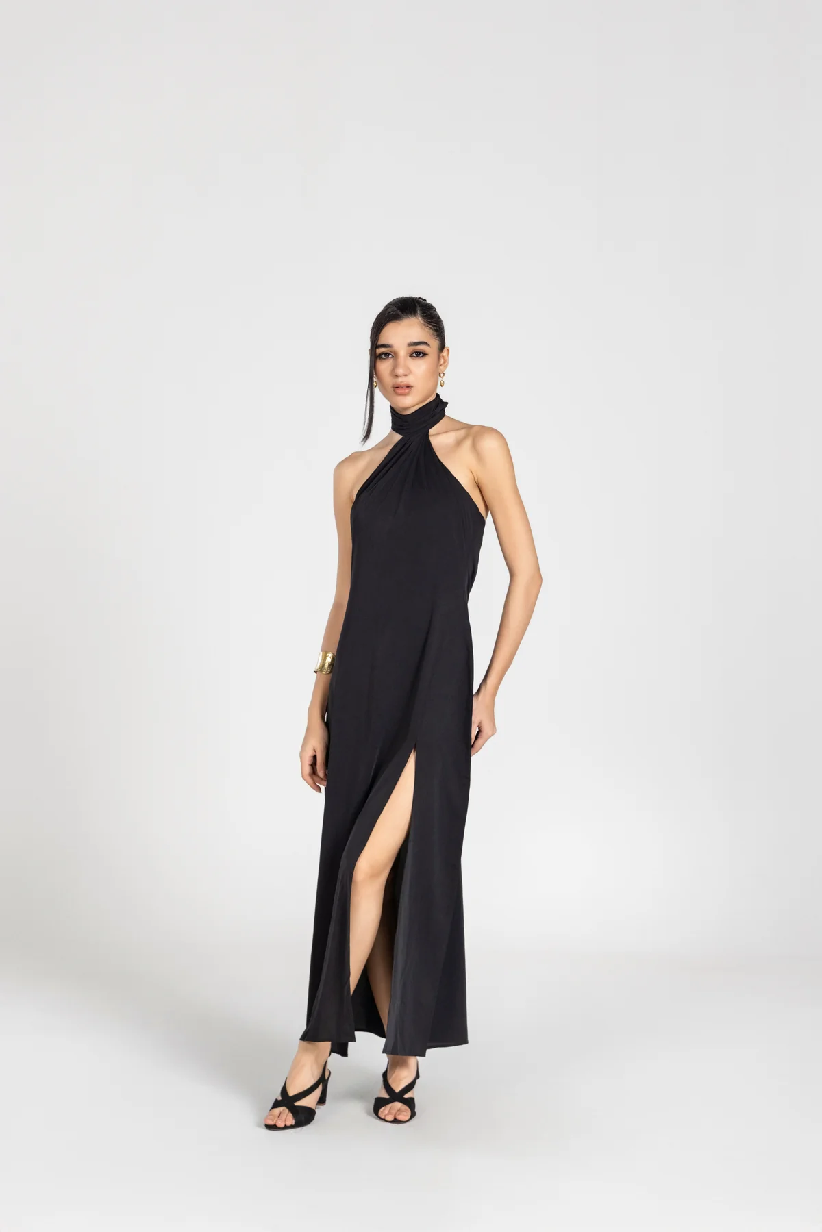 Black Scarf Wrap Maxi Dress