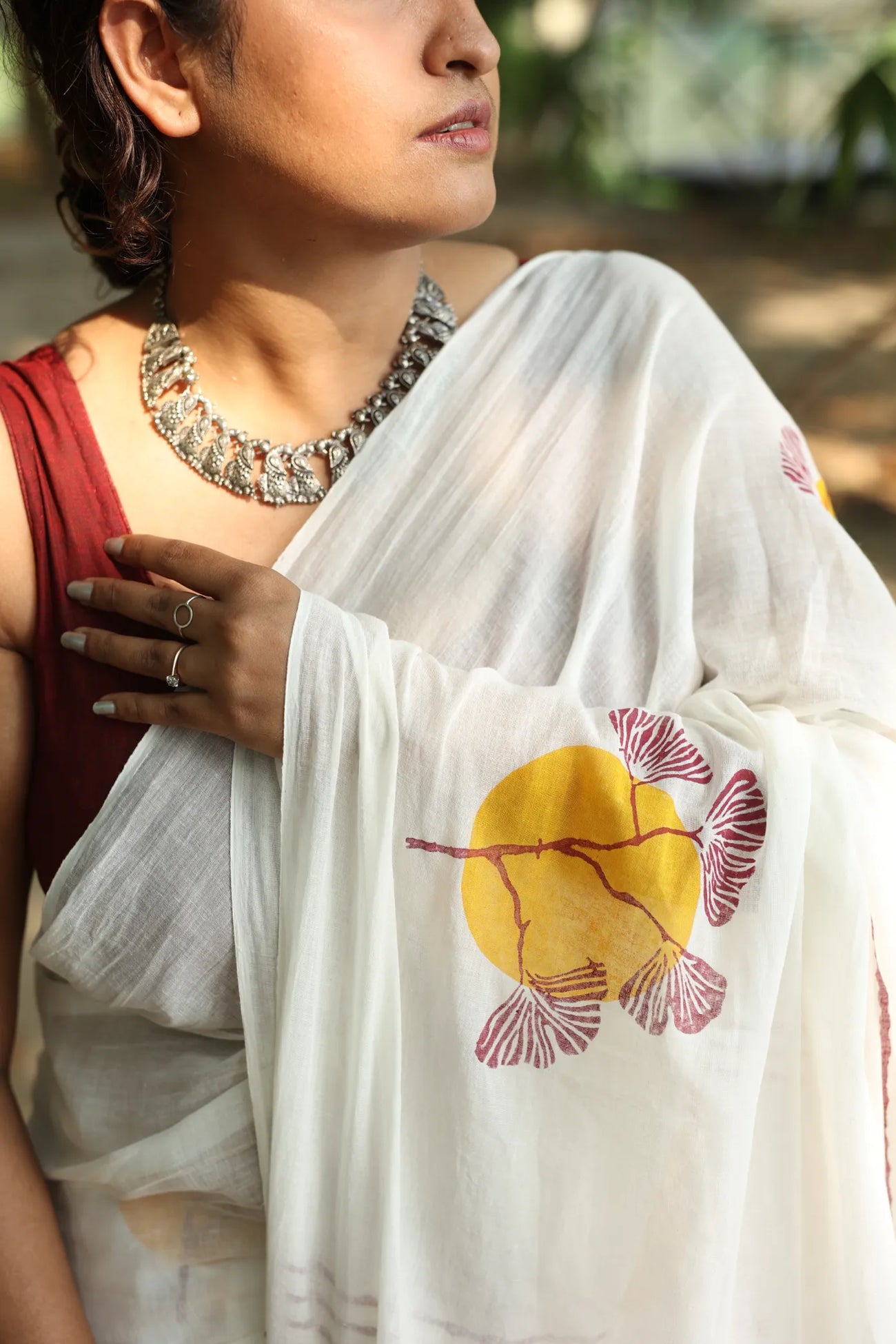 Sunlit Ginkgo Handloom Organic Cotton Saree