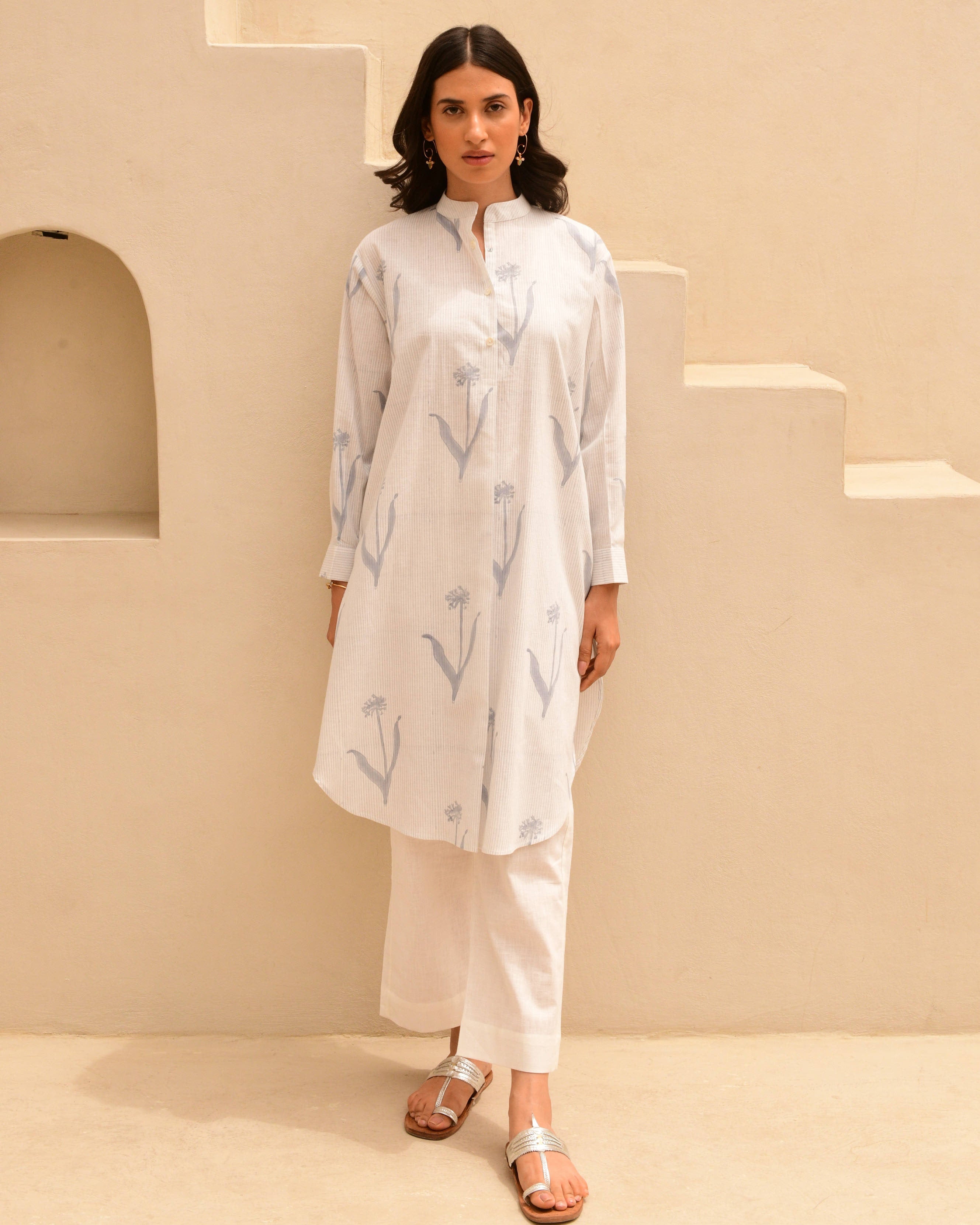 Blue flowers cotton handblockprinted kurta set of 2