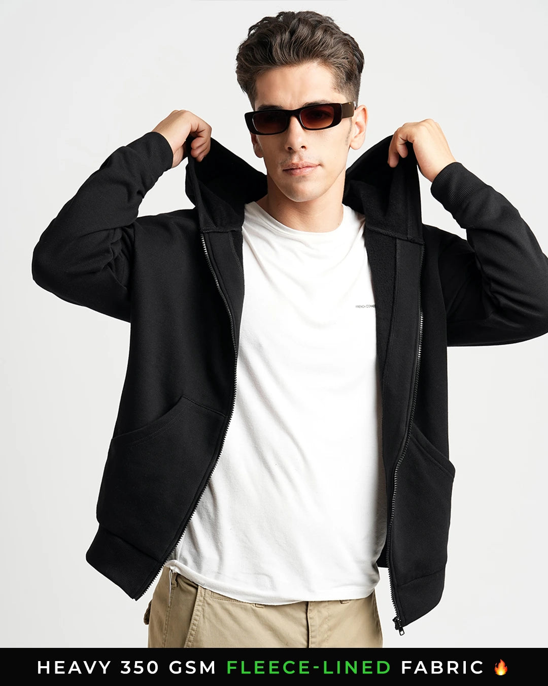 Black - Oversized Zipper Hoodie