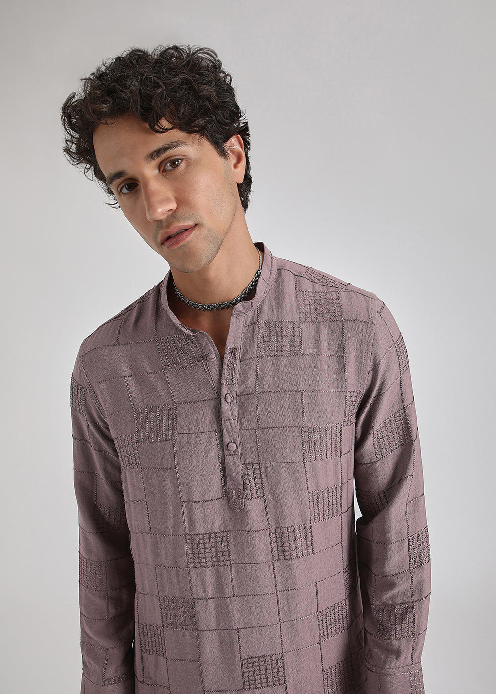 Nude Pink Self Thread Embroidered Kurta