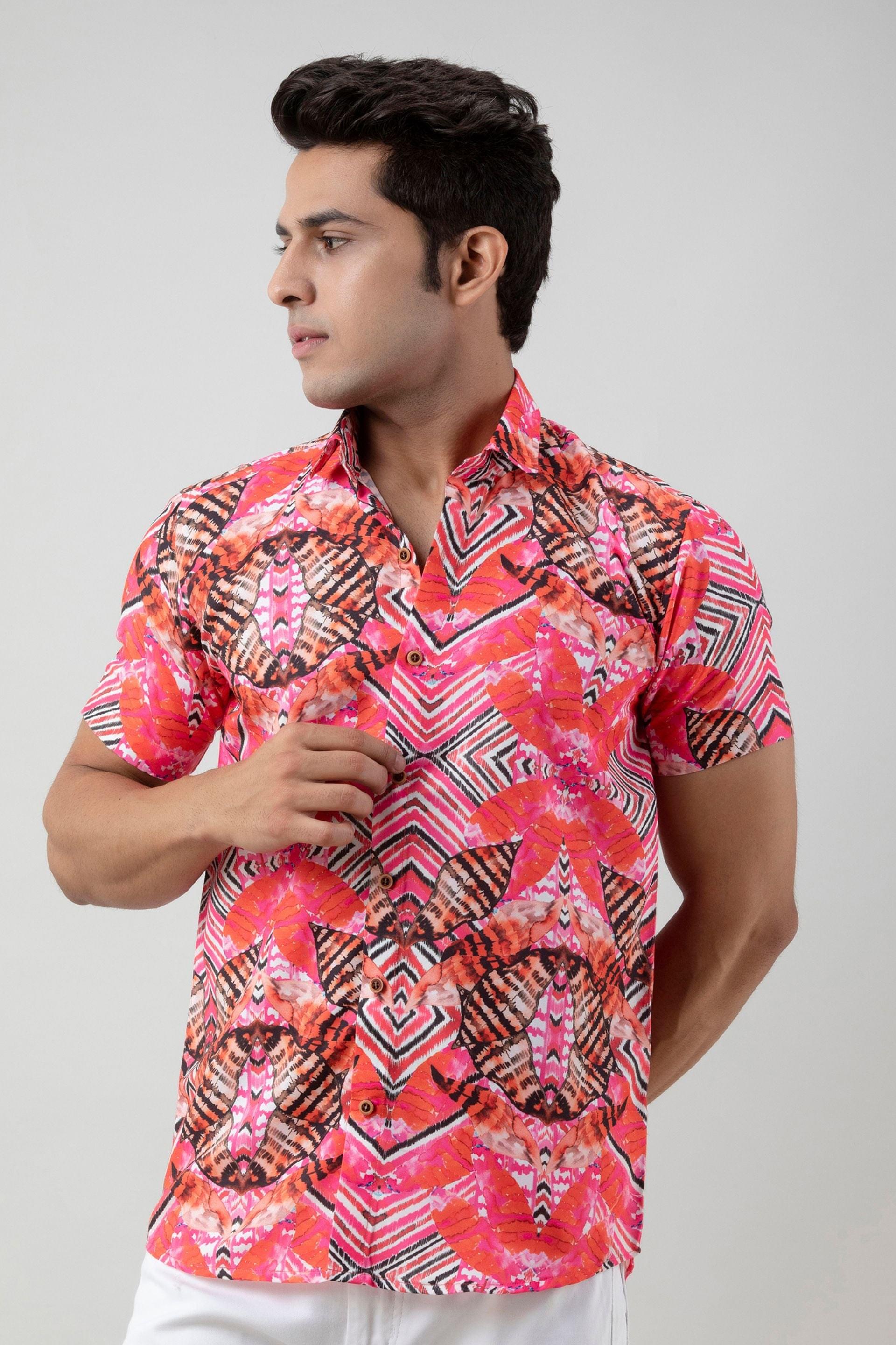 Seksikäs Pink Printed Casual Shirt