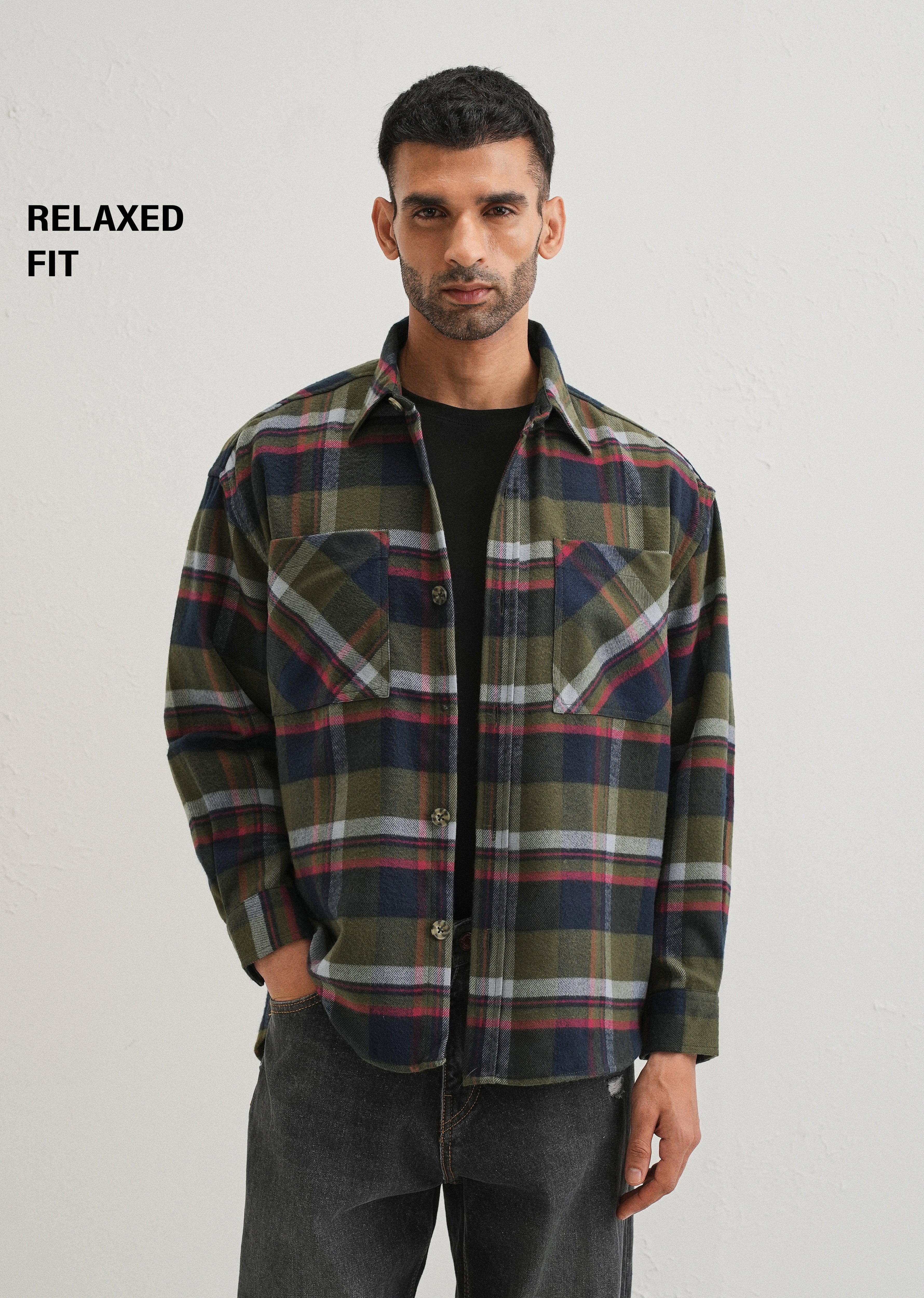 Green Checked Relaxed Fit Shacket