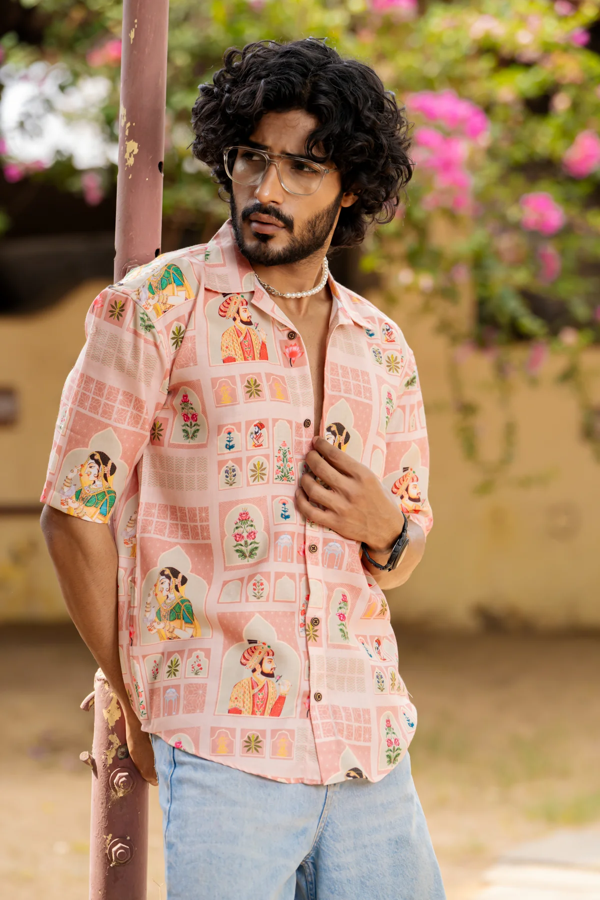 Cuban Collar Fusion Printed Oversize Shirt - Mughal Prints