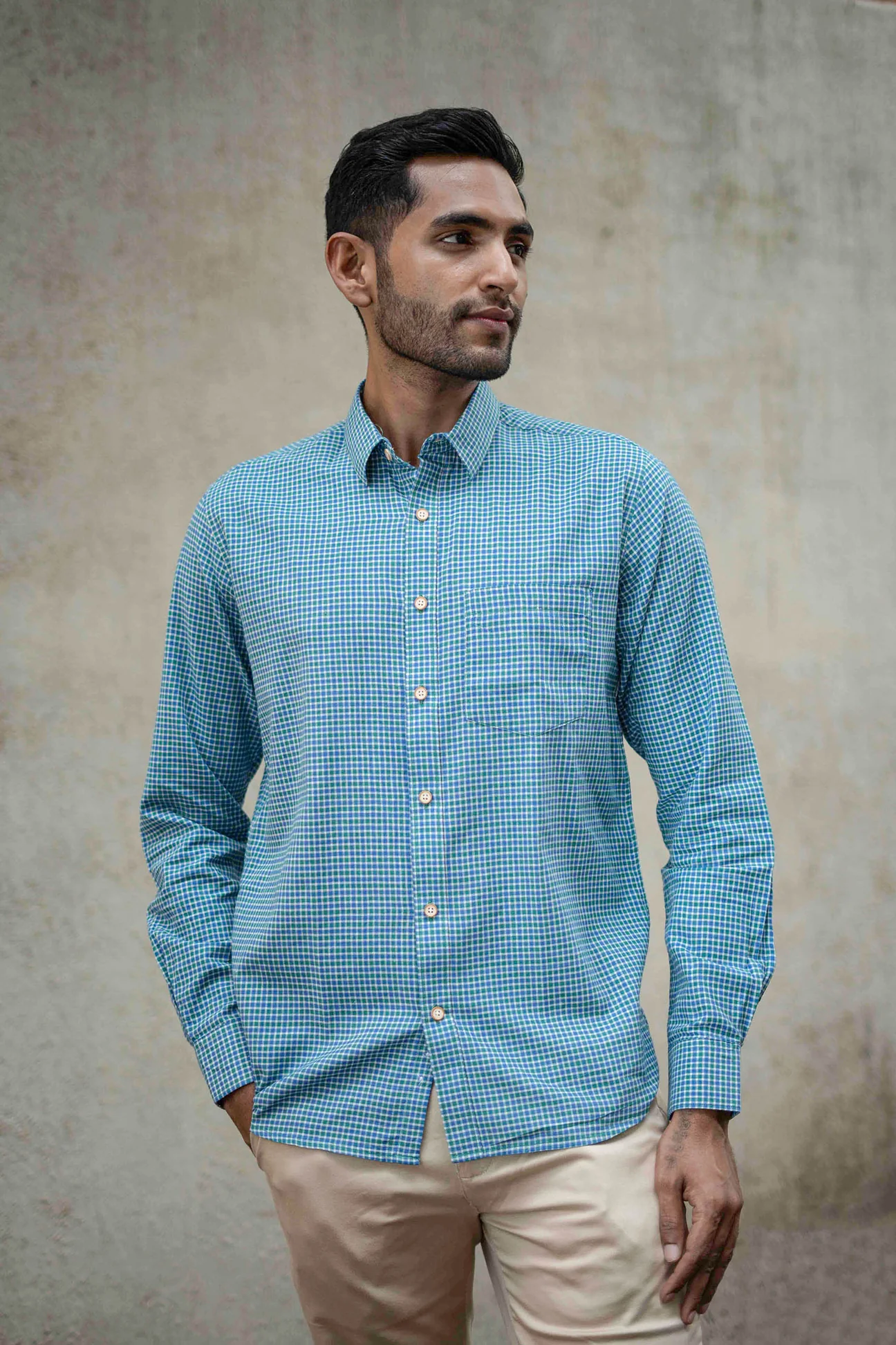 Blue and Green Checks · Regular Collar · Full Sleeve Shirt