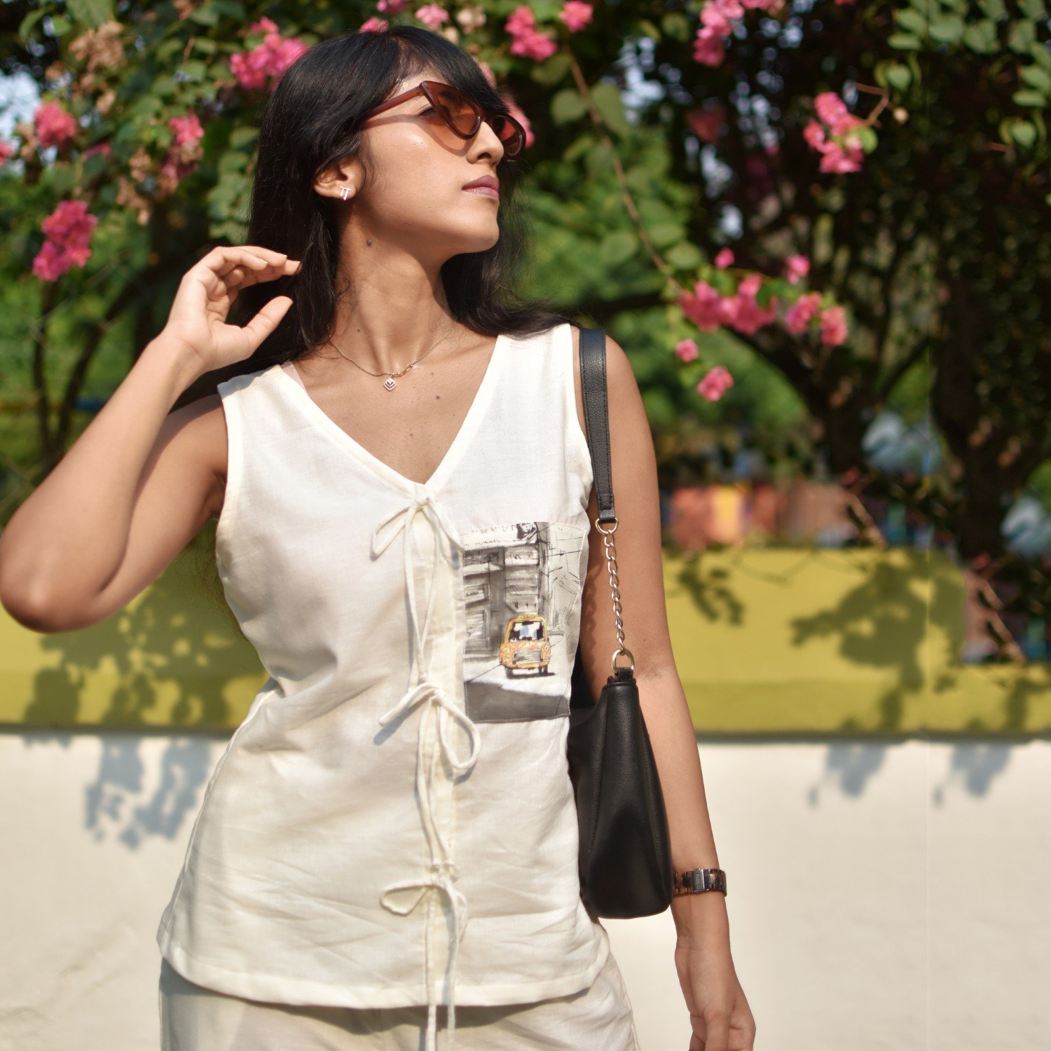 Taxi Painting Pure Linen Cotton Top