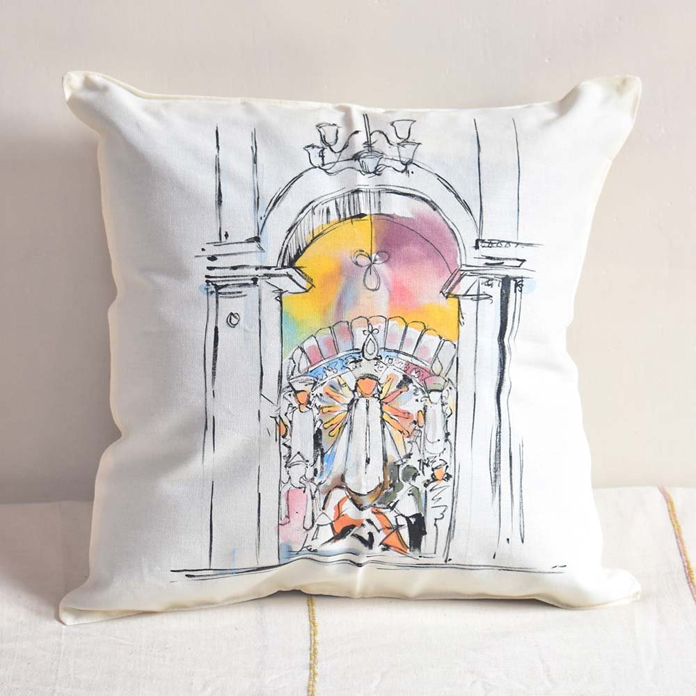 Durga Rajbari Handpainted Cushion Cover