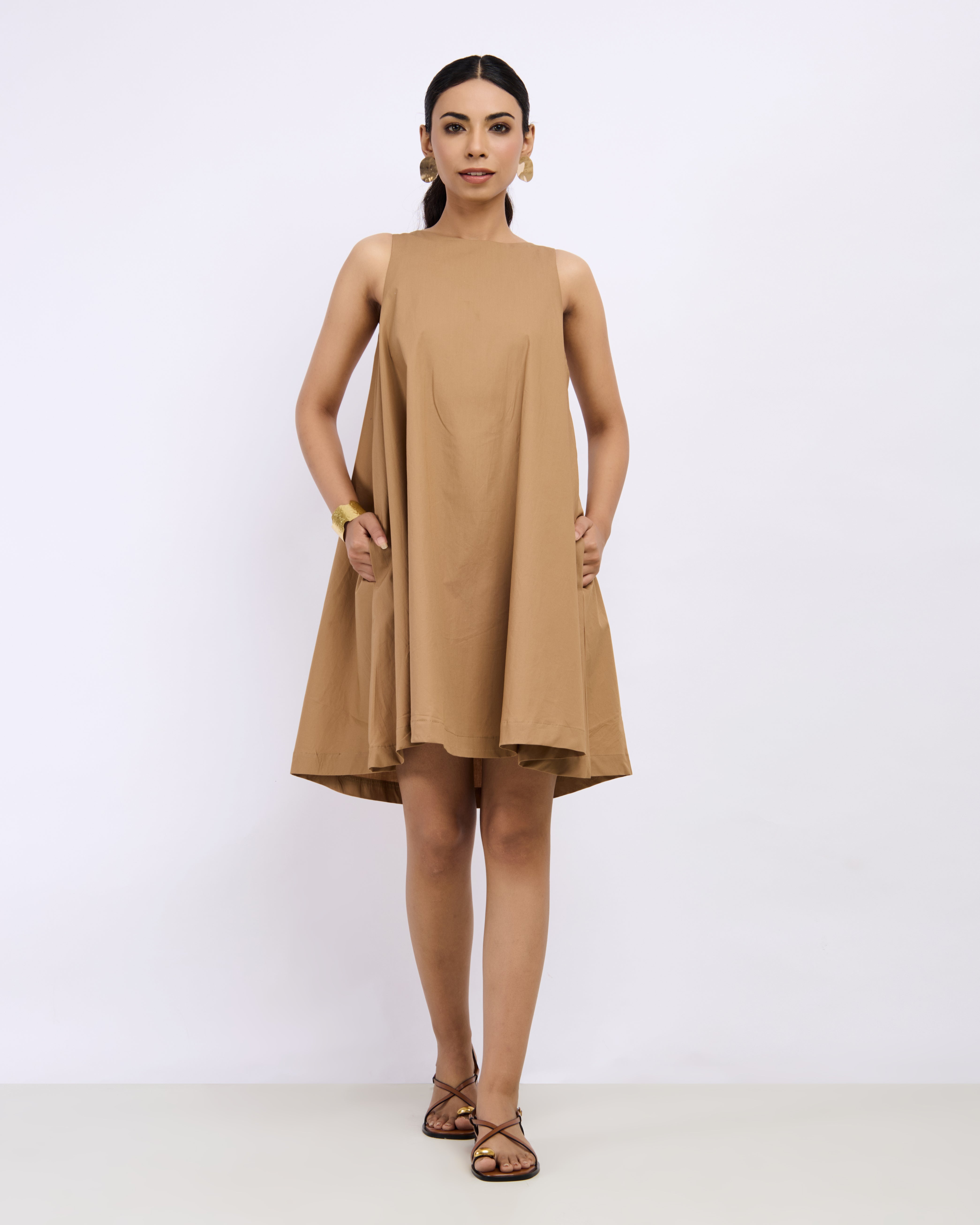 Beige Cotton Poplin Dress