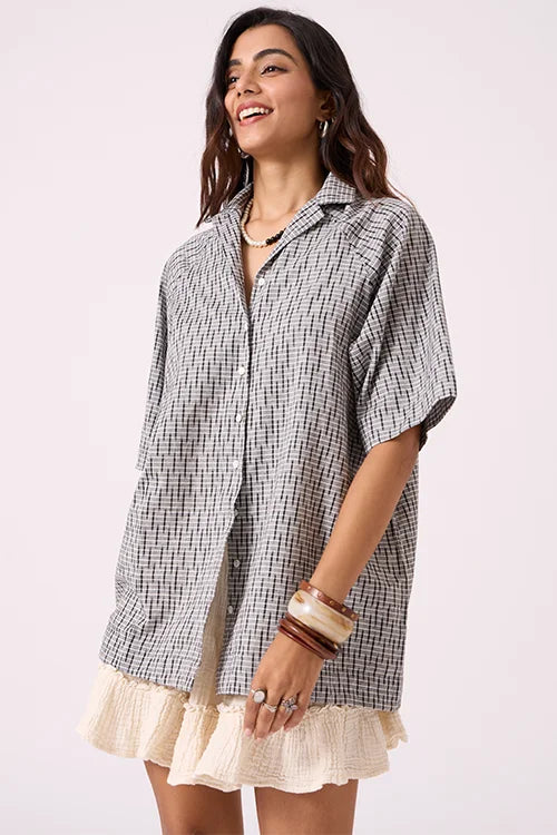 Okhai Alchemist Pure Cotton Ikat Grey Free-size Shirt