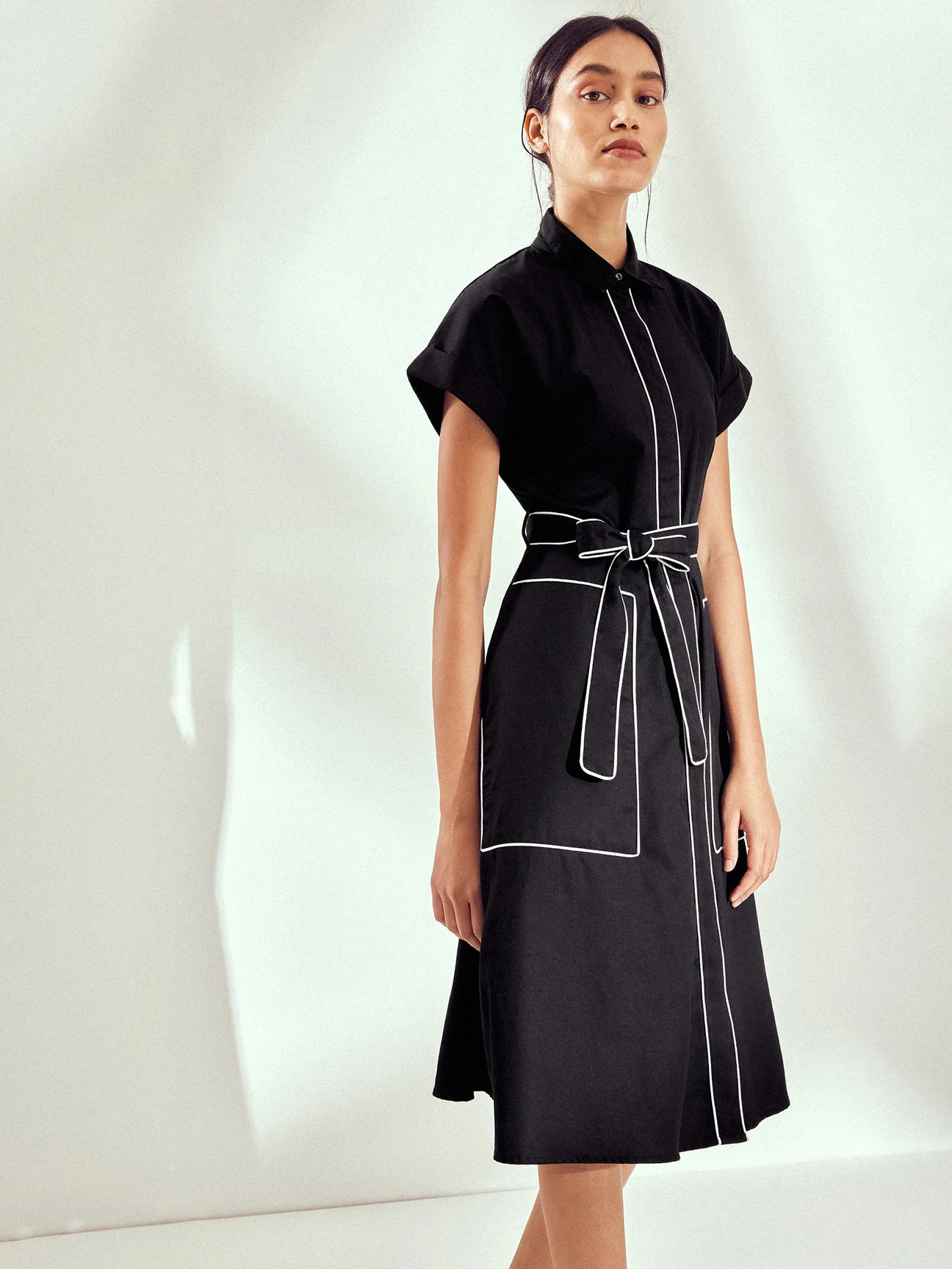 Black Self-tie Shirt Dress