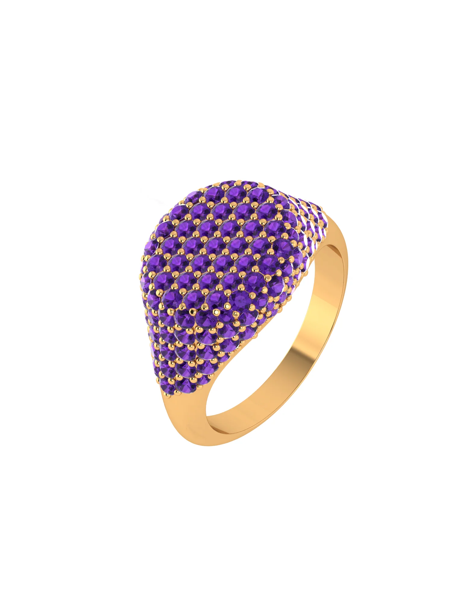 Solid Gold Amethyst Pave Signet Ring