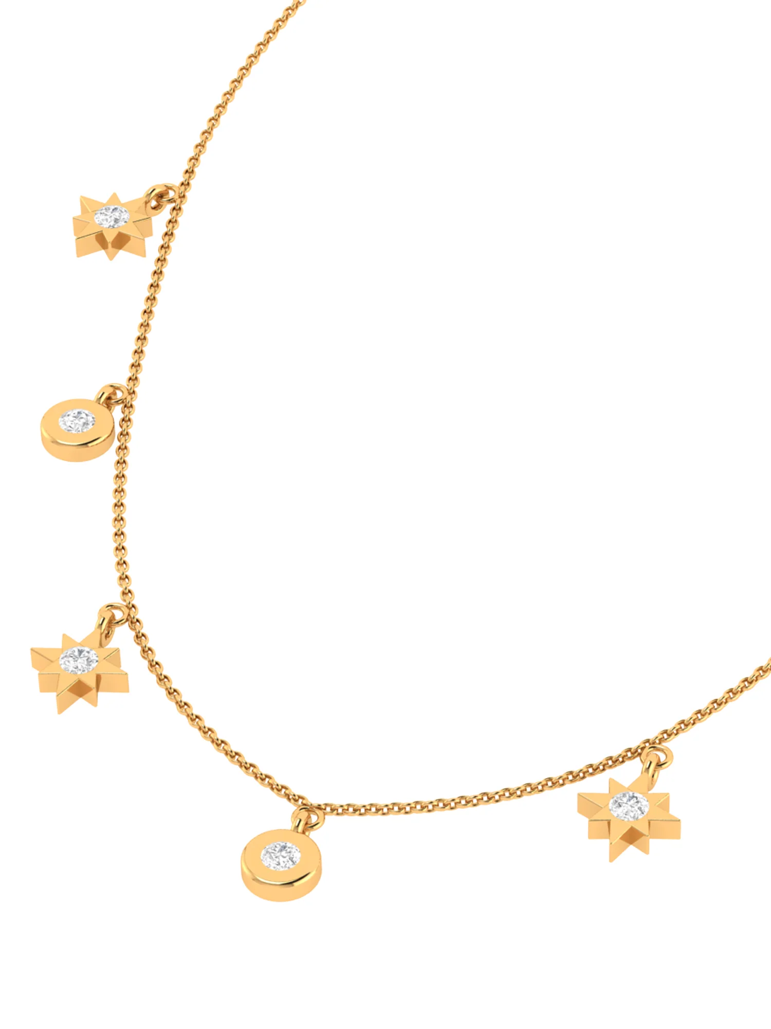 Solid Gold Diamond Starburst Celestial Necklace