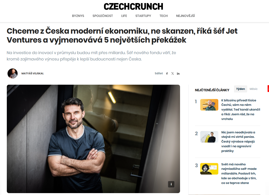 Chceme z Česka moderní ekonomiku, ne skanzen, říká šéf Jet Ventures a vyjmenovává 5 největších překážek