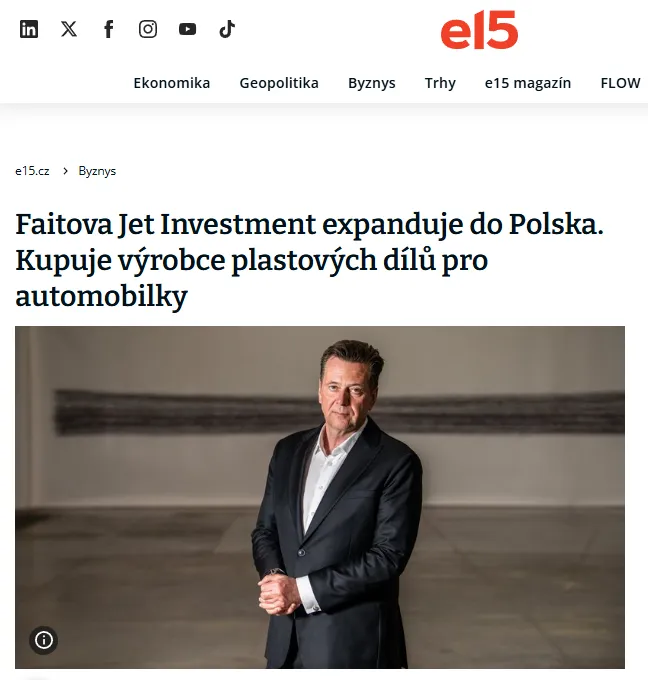 Faitova Jet Investment expanduje do Polska. Kupuje výrobce plastových dílů pro automobilky