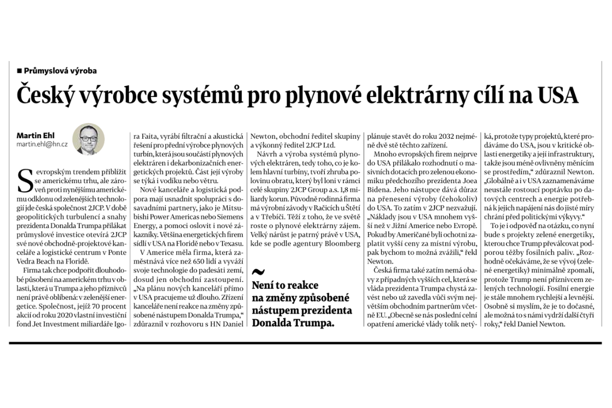 Český výrobce systémů pro plynové elektrárny cílí na USA