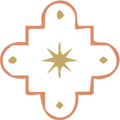 Motif décoratif orangé avec étoile dorée au centre