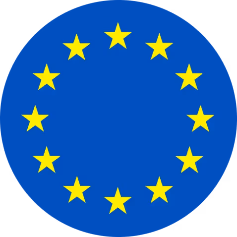 Circle of twelve yellow stars on a blue background, symbolizing the European Union.