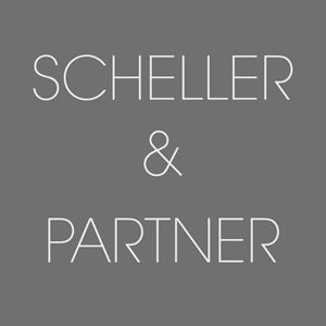 Logo „SCHELLER & PARTNER“ in Grau-Weiß.