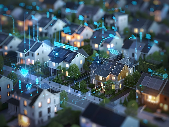 Miniatur-Häuser mit intelligenten Zählern und personalisierten Vorschlägen zum Energieverbrauch
