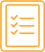 Symbol eines Dokuments mit drei orangefarbenen Kontrollkästchen und Zeilen.