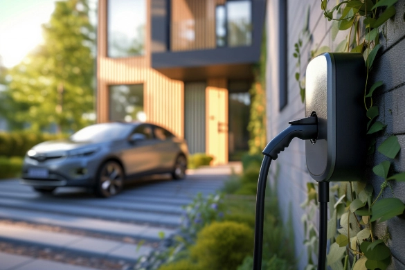 Ein Elektrofahrzeug wird an einer Wallbox aufgeladen.