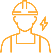 Symbol einer Fachkraft mit Schutzhelm und Blitzzeichen für Elektroinstallation.