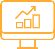 Computermonitor mit einem aufsteigenden Balkendiagramm und Pfeil zur Darstellung von Wachstum oder Fortschritt.