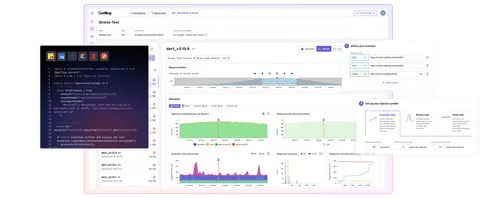 Gatling.io dashboard showing a load test, a scenario, and an injection profile