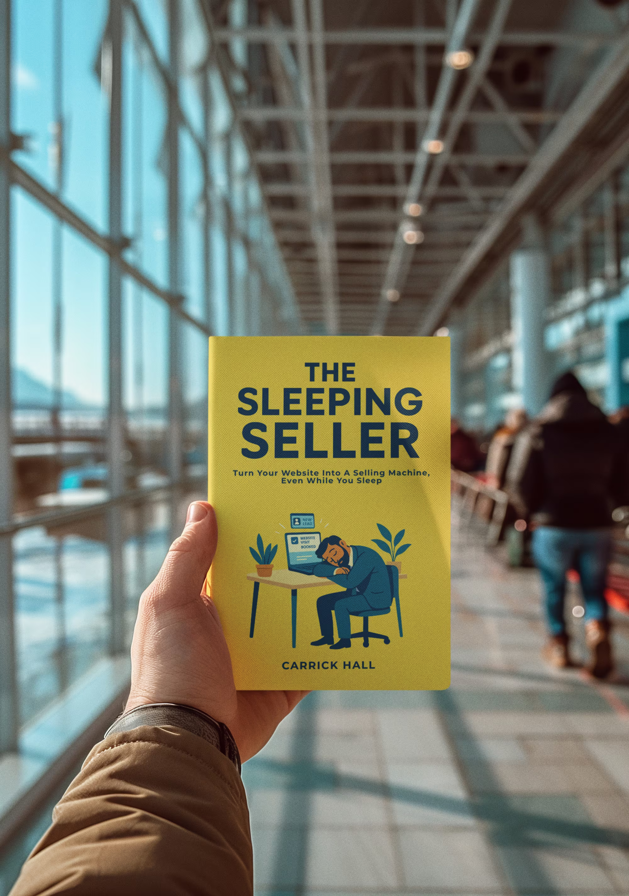 A client holding up their copy of 'The Sleeping Seller' Book. 