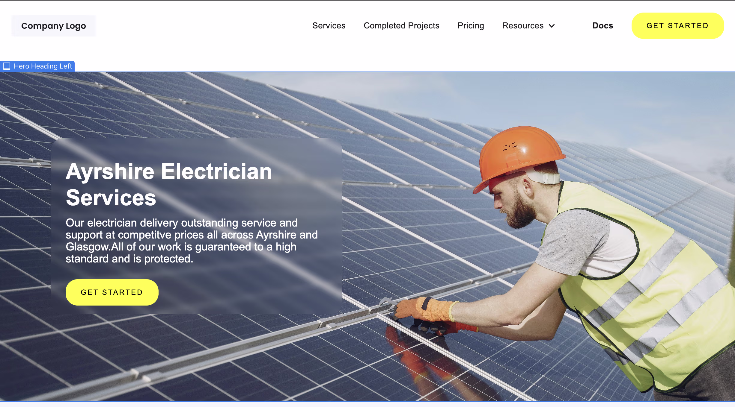 An example of a website made for an electrical company showing its polished and professional design