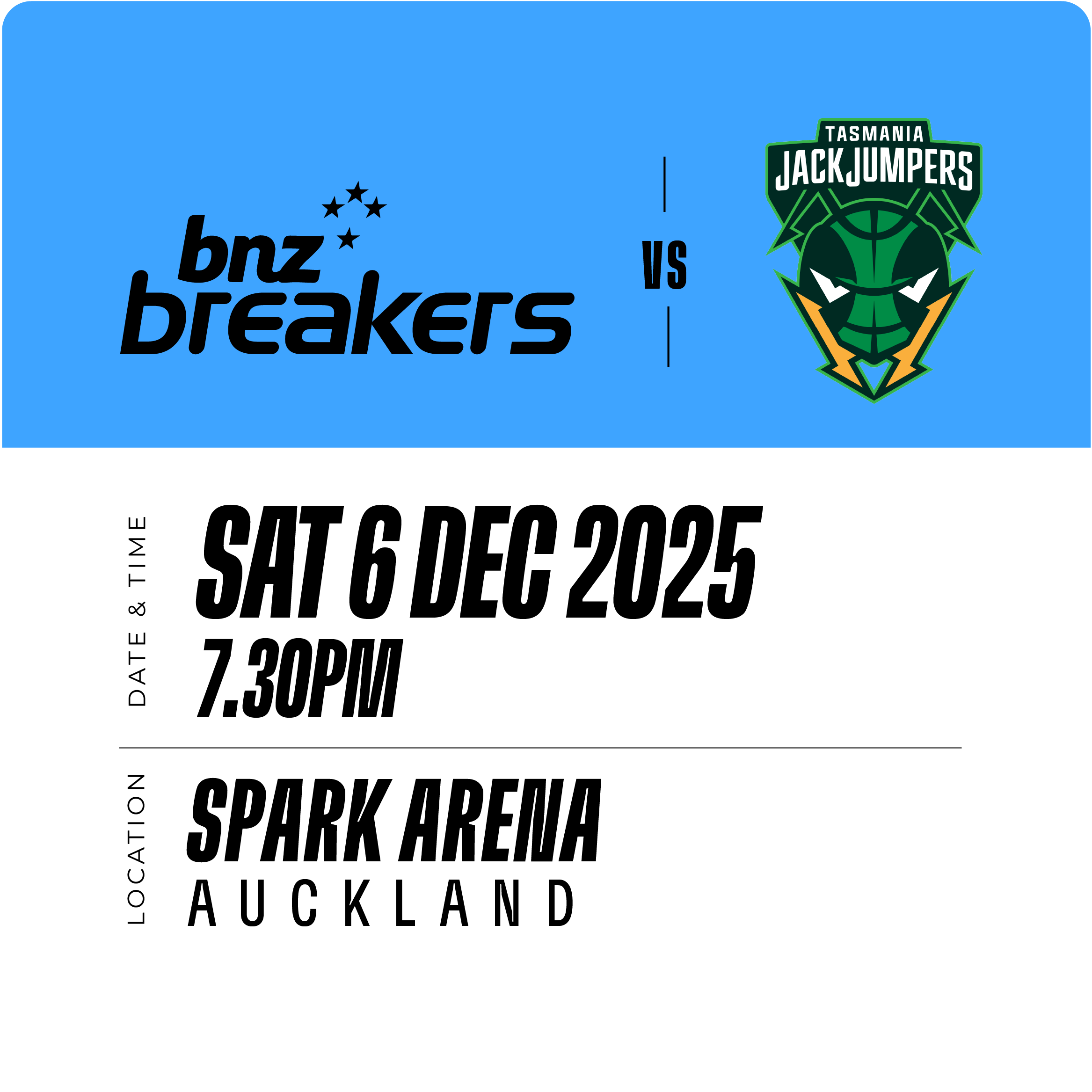 BNZ Breakers vs Tasmania JackJumpers