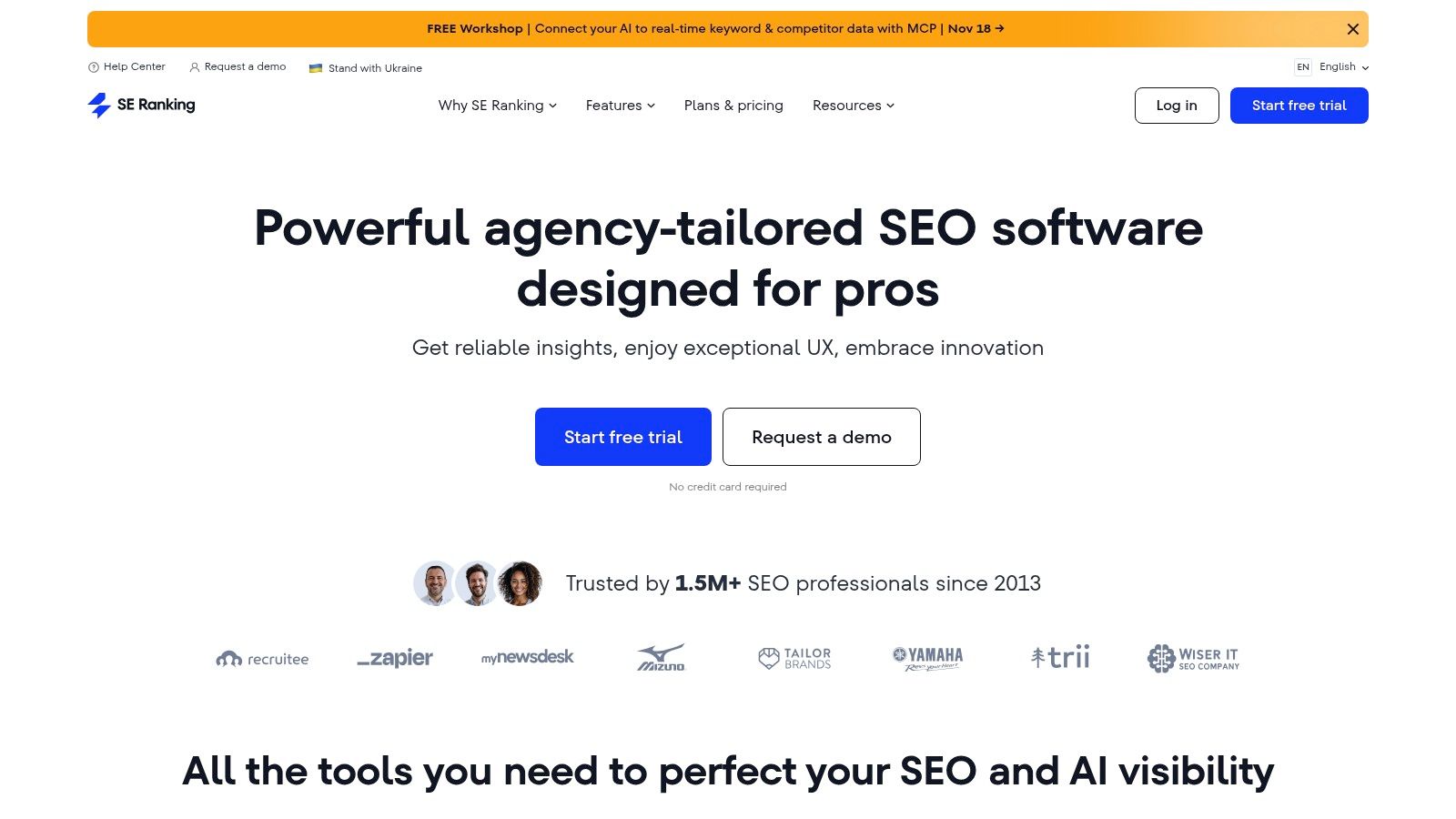 Die Benutzeroberfläche von SE Ranking mit einer Übersicht zu Keywords und Rankings