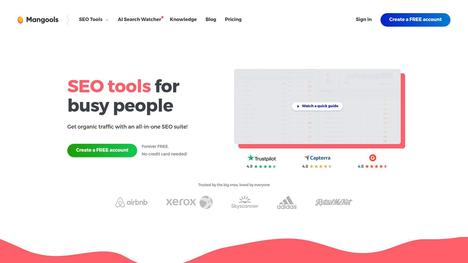 Die Benutzeroberfläche von Mangools SERPWatcher zeigt den Performance Index und die Keyword-Verteilung