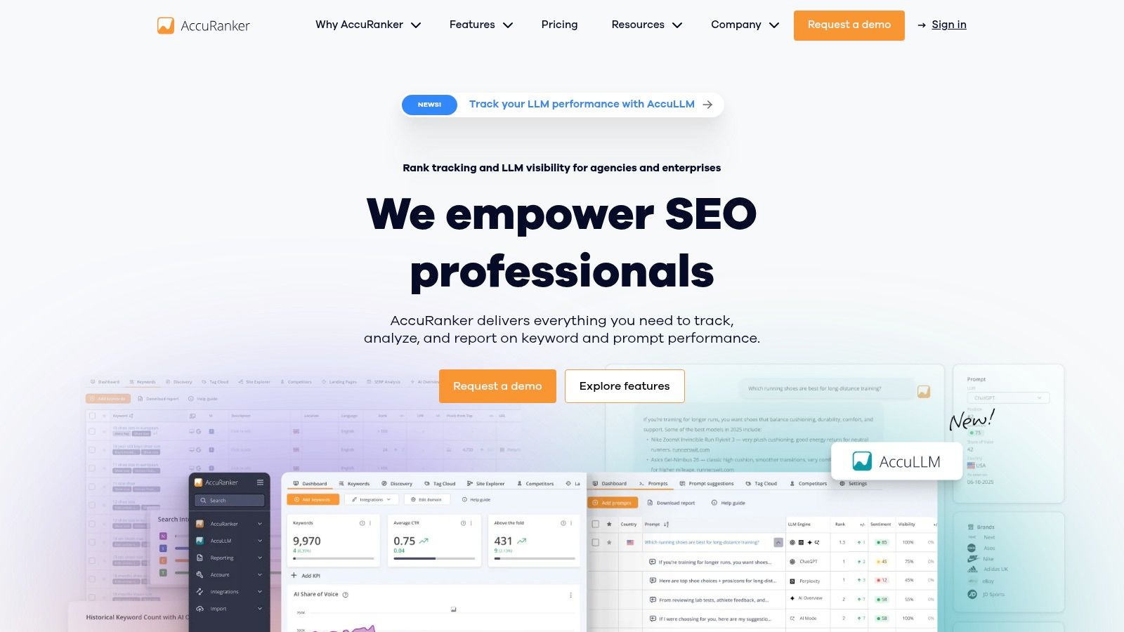 AccuRanker Benutzeroberfläche zeigt Keyword-Ranking-Daten