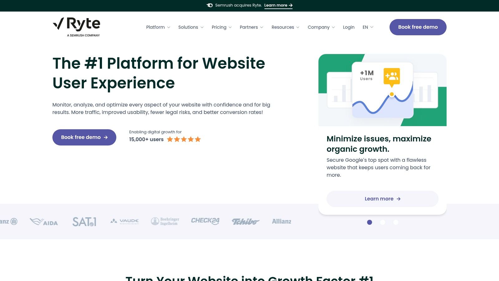 Ryte Benutzeroberfläche zeigt das Website-Qualitäts-Dashboard