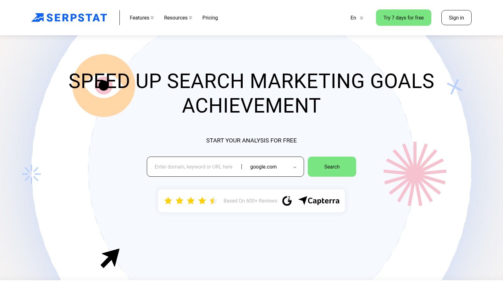Serpstat Dashboard zeigt verschiedene SEO-Metriken