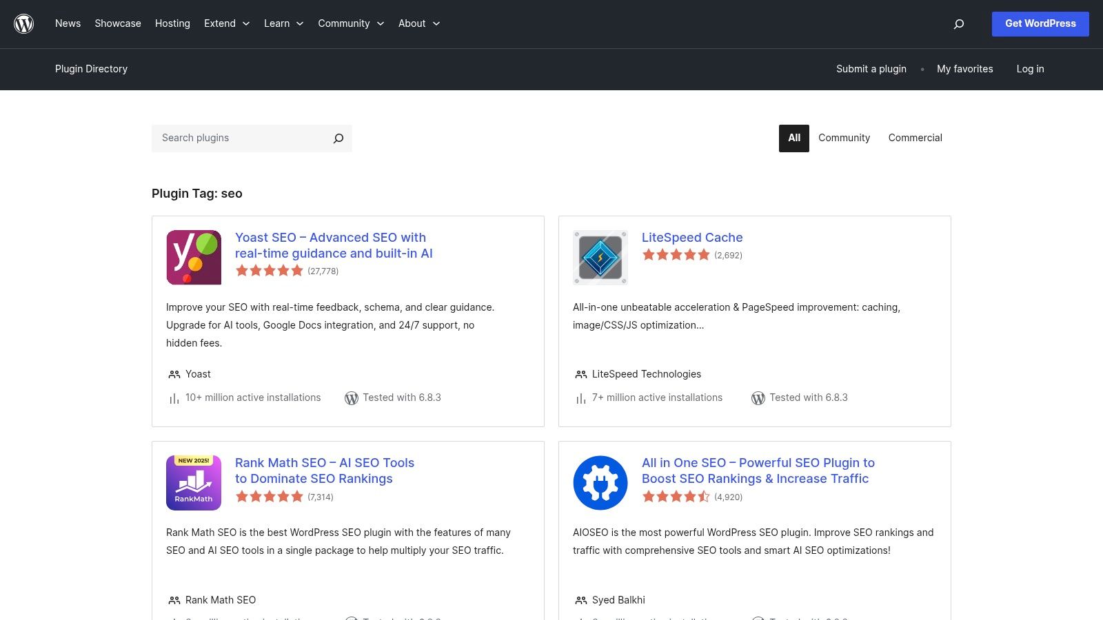 WordPress.org Plugin‑Verzeichnis – Tag “SEO”