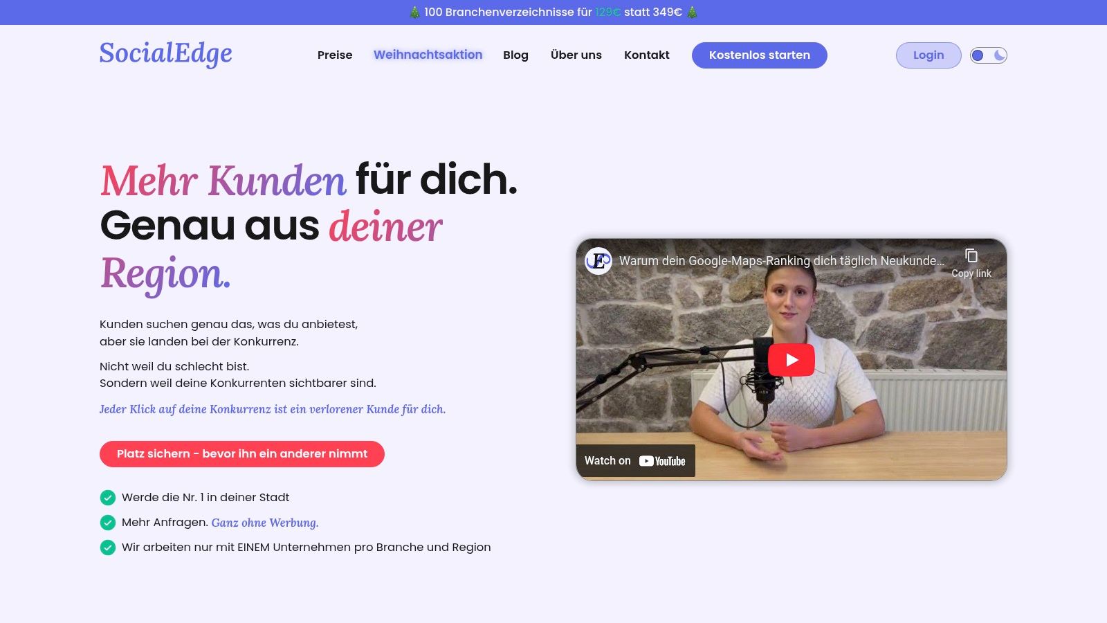 SocialEdge Landing Page mit Fokus auf lokales SEO