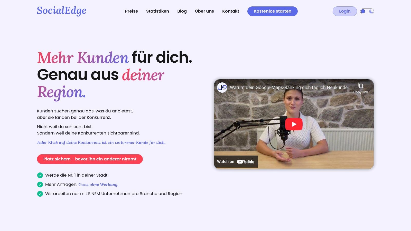 SocialEdge Dashboard mit Local Rank Tracking-Funktionen