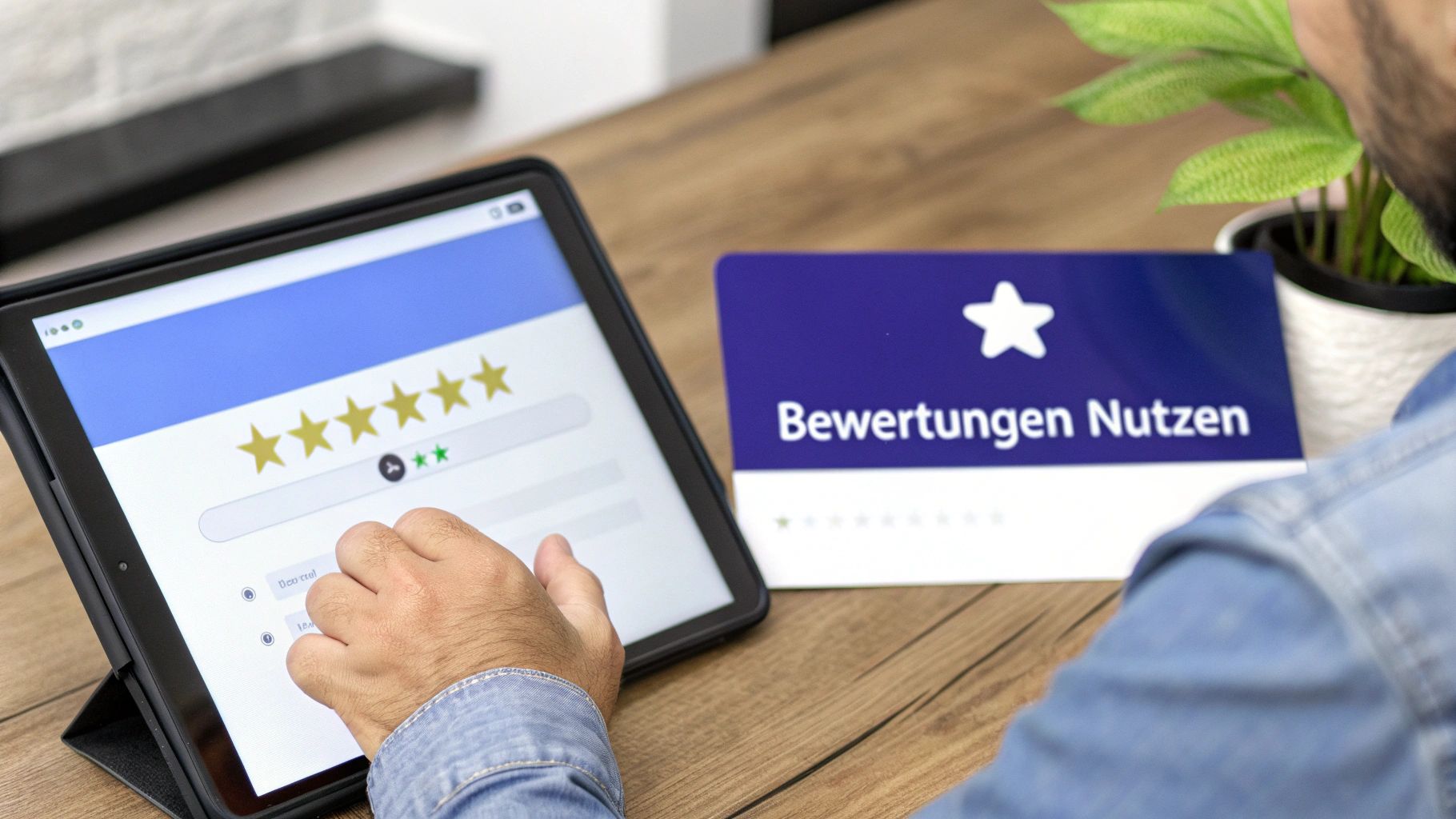 Ein geschäftsinhaber antwortet auf seinem laptop auf kundenbewertungen.