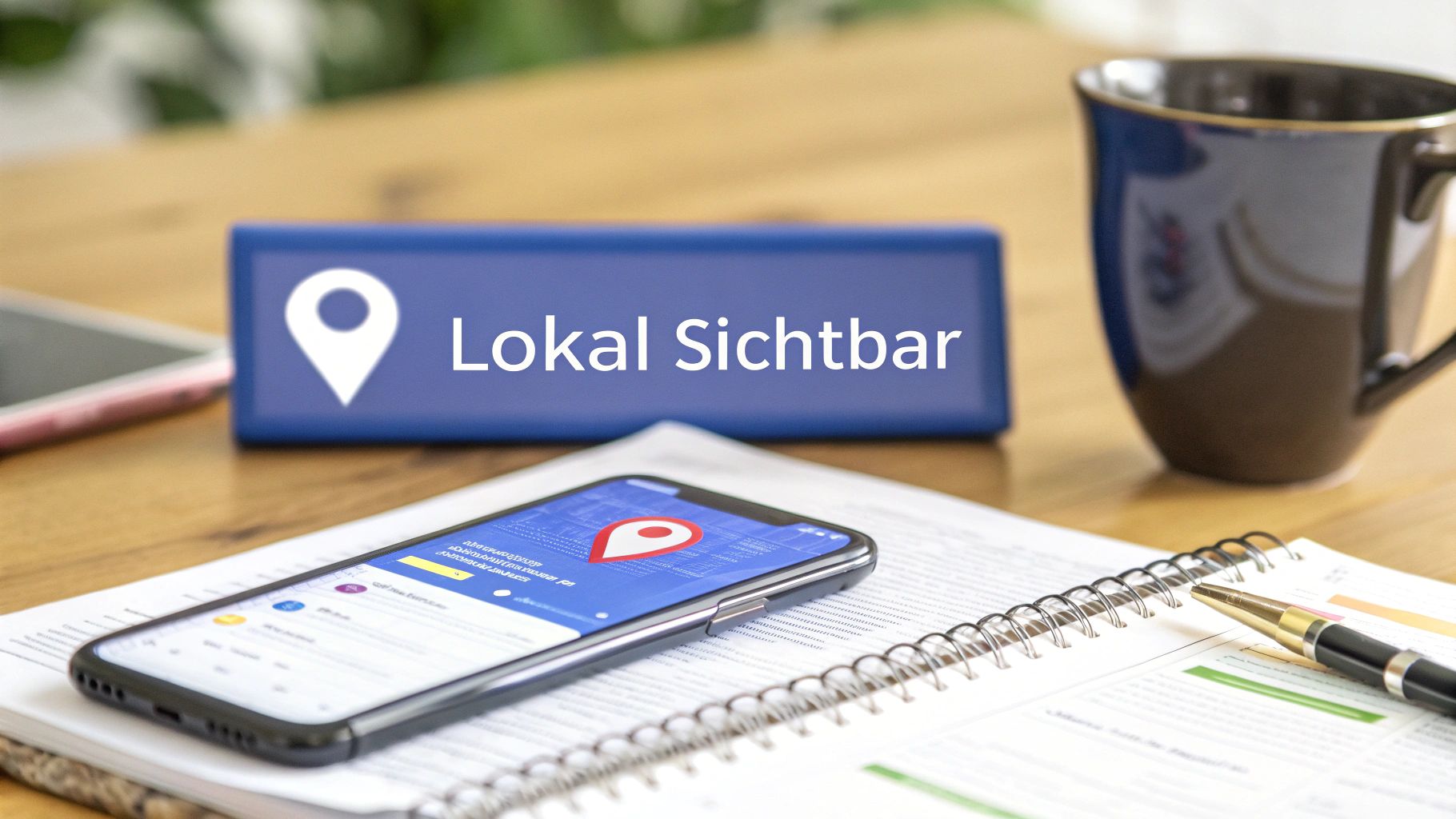 Cover photo with the text “Locally visible” The picture shows a mobile phone with a location.