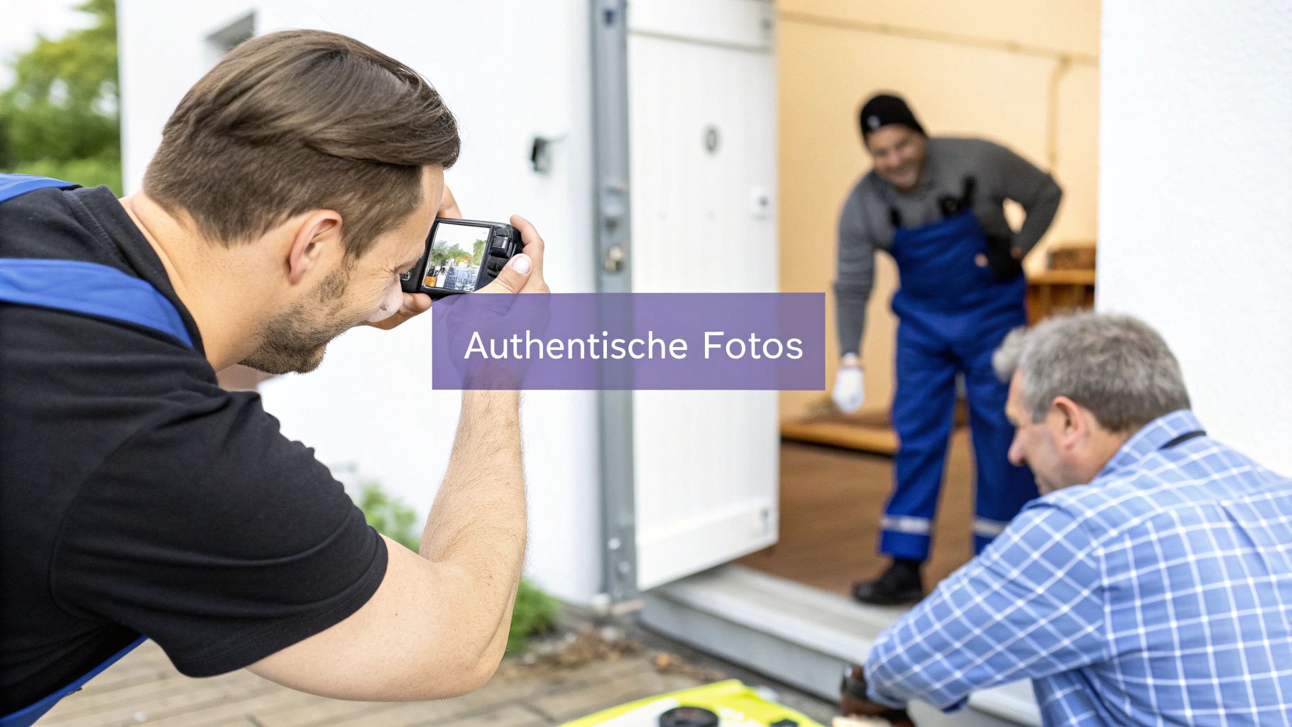 Ein Fotograf wählt professionelle Bilder auf seinem Computer aus, um das Google Unternehmensprofil zu verbessern.